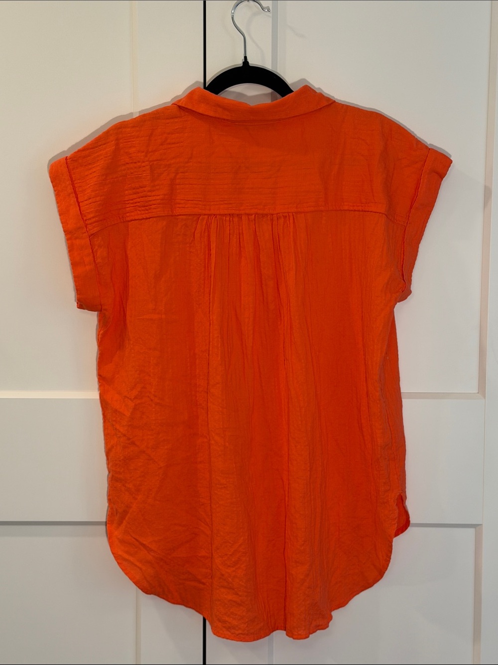 LOFT Bright Orange Cap Sleeve Button-Front Shirt - Picture 4 of 4